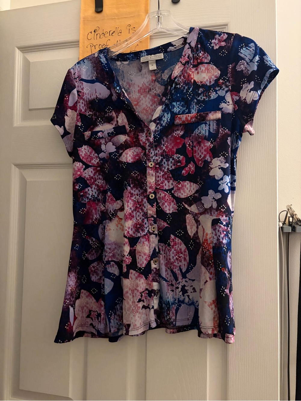 Cinderella Navy Floral Cap Sleeve Button-Front Top
